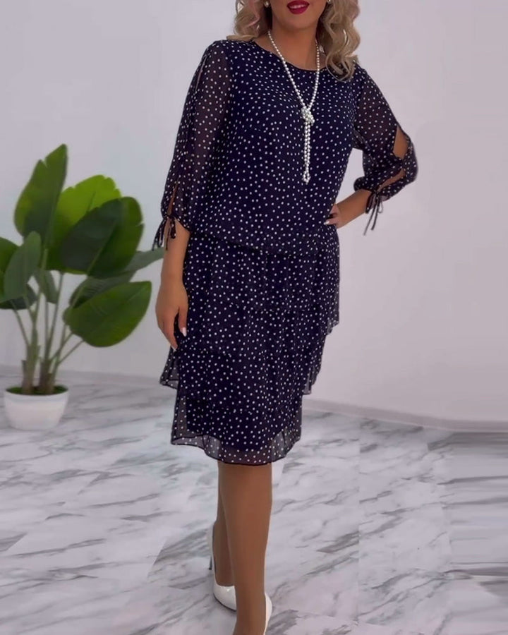 Blanche - Polka Tiered Dress With Tie-Slit Sleeves