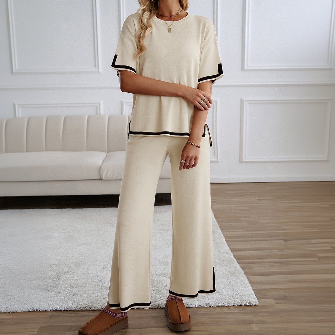 MAHALINA™ – Chic Short Sleeve and Wide Leg Lounge Set